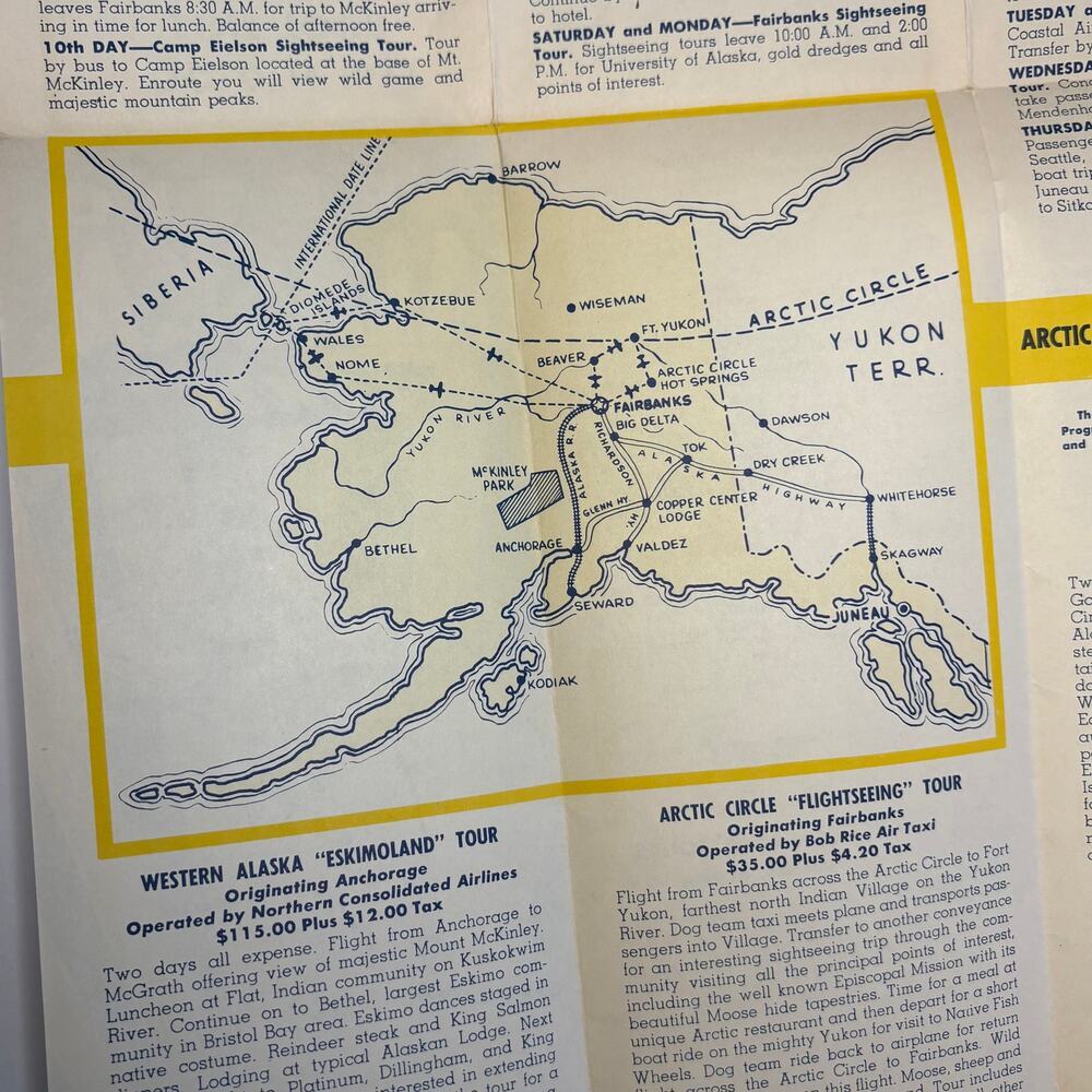 Vintage 1951 Arctic Alaska Tours Brochure Fairbanks Travel Agent Ephemera w/ Map - Picture 3 of 7